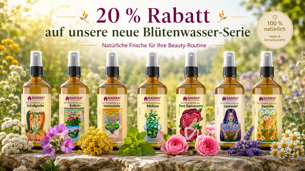 20 % Rabatt auf unsere neue Blütenwasser-Serie