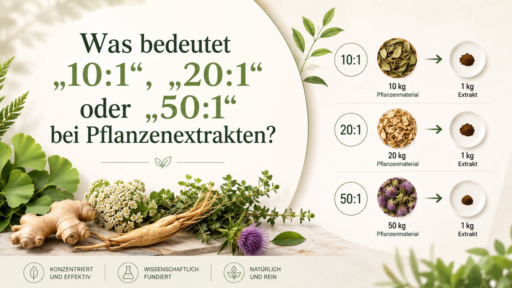 Was bedeutet „10:1“, „20:1“ oder „50:1“ bei Pflanzenextrakten?