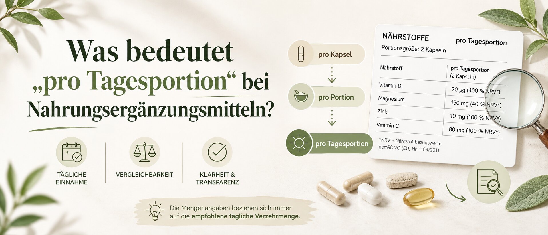 Was bedeutet „pro Tagesportion“ bei Nahrungsergänzungsmitteln?