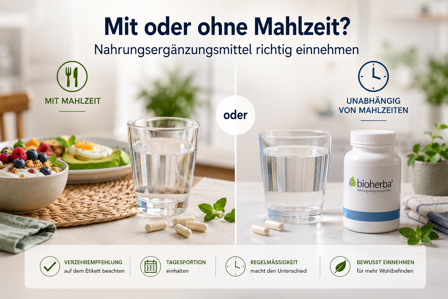 Mit oder ohne Mahlzeit? Nahrungsergänzungsmittel richtig einnehmen