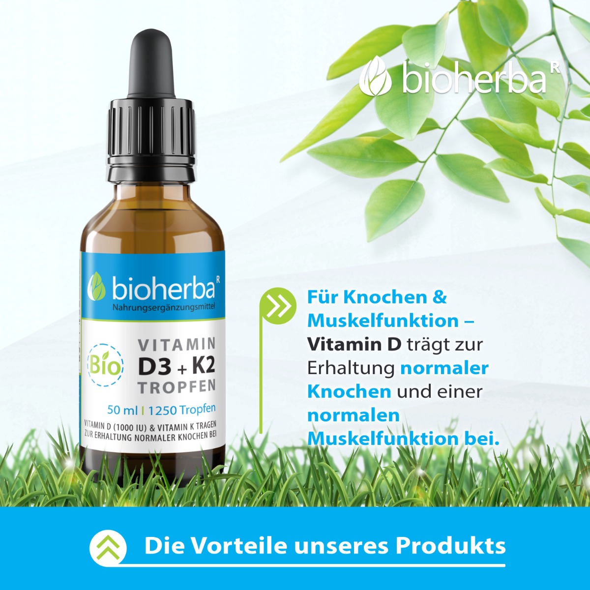Vitamina D3 + K2 Picături Bioherba