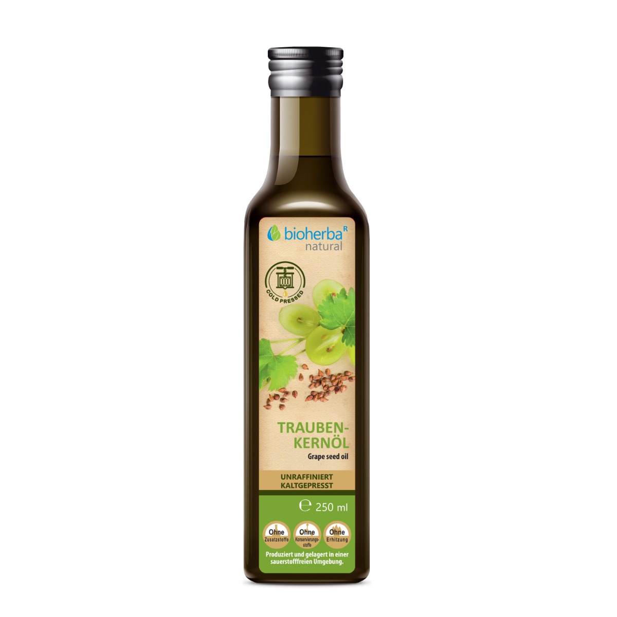 Traubenkernöl kaltgepresst – Natürliches Traubenkernöl 250 ml