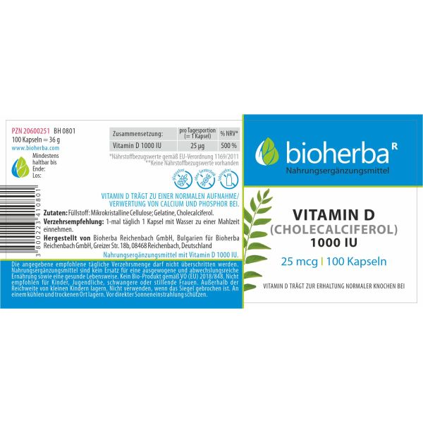 D Vitamini (Kolekalsiferol) 1000 IU 25 mcg 100 kapsül