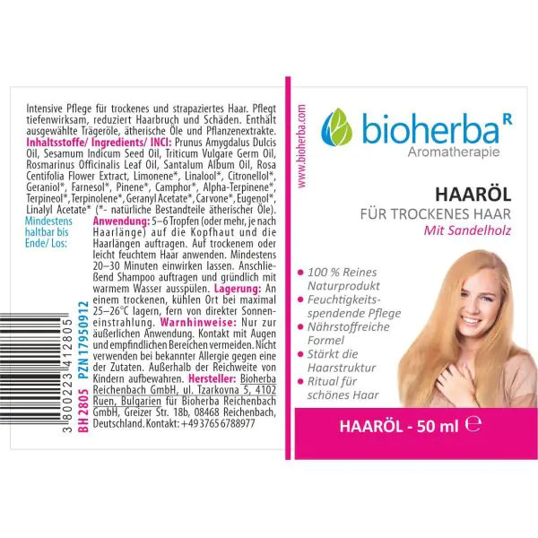 Haarl fr trockenes Haar 50 ml  Natrliches Pflegel mit Smandel &  Sesam Bioherba - bioherba.com