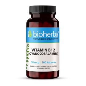 VITAMIN B12 (CYANOCOBALAMIN) 50 mcg 100 Kapseln Bioherba Nahrungsergänzungsmittel