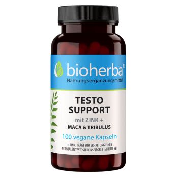 Bioherba Testo Support mit Zink, Maca & Tribulus &ndash; 100 vegane Kapseln, Nahrungserg&auml;nzungsmittel mit Pflanzenextrakten, Aminos&auml;uren, Zink und Selen