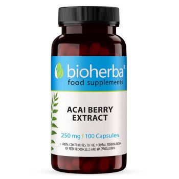 Extract din Boabe de Acai 250 mg Bioherba capsule cu Euterpe oleracea 10:1 și fier, 100 capsule 