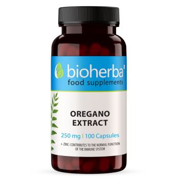 Extract de oregano 250 mg capsule Bioherba, supliment alimentar cu Origanum vulgare 10:1 și zinc, 100 capsule 