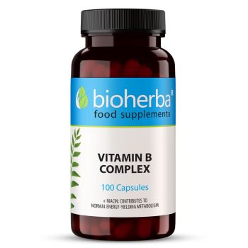 Complex de vitamine B capsule Bioherba, supliment alimentar cu niacină, riboflavină și acid folic, 100 capsule
