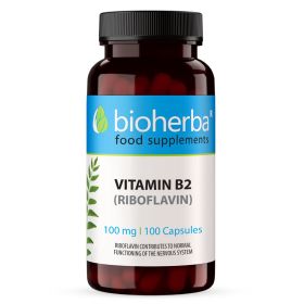 Vitamina B2 riboflavină 100 mg capsule Bioherba, supliment alimentar cu doză mare, 100 capsule
