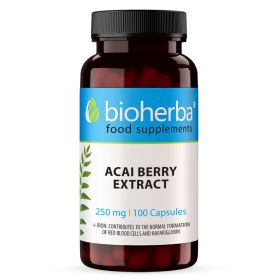 Extract din Boabe de Acai 250 mg Bioherba capsule cu Euterpe oleracea 10:1 și fier, 100 capsule
