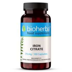 Citrat de fier 75 mg capsule Bioherba, supliment alimentar cu fier pentru uz zilnic, 100 capsule
