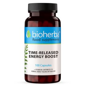 Time Release Energy Boost capsule Bioherba, supliment alimentar cu guarana, ginseng și vitamina B6
