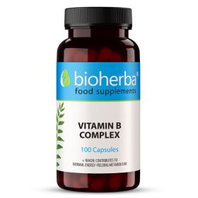 Complex de vitamine B capsule Bioherba, supliment alimentar cu niacină, riboflavină și acid folic, 100 capsule
