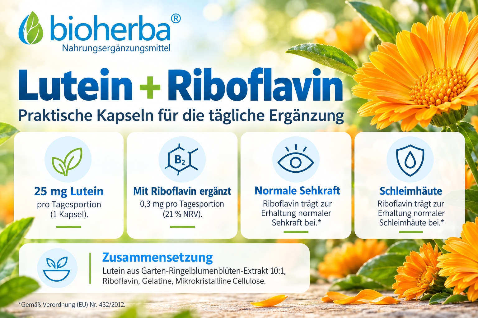 Bioherba Lutein 25 mg mit Riboflavin – 25 mg Lutein pro Tagesportion, Riboflavin für die Erhaltung normaler Sehkraft.