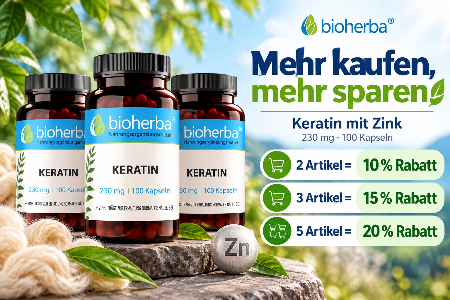 Bioherba Keratin &ndash; Mehr kaufen, mehr sparen: 10 % Rabatt ab 2 Artikeln, 15 % ab 3 Artikeln und 20 % ab 5 Artikeln.