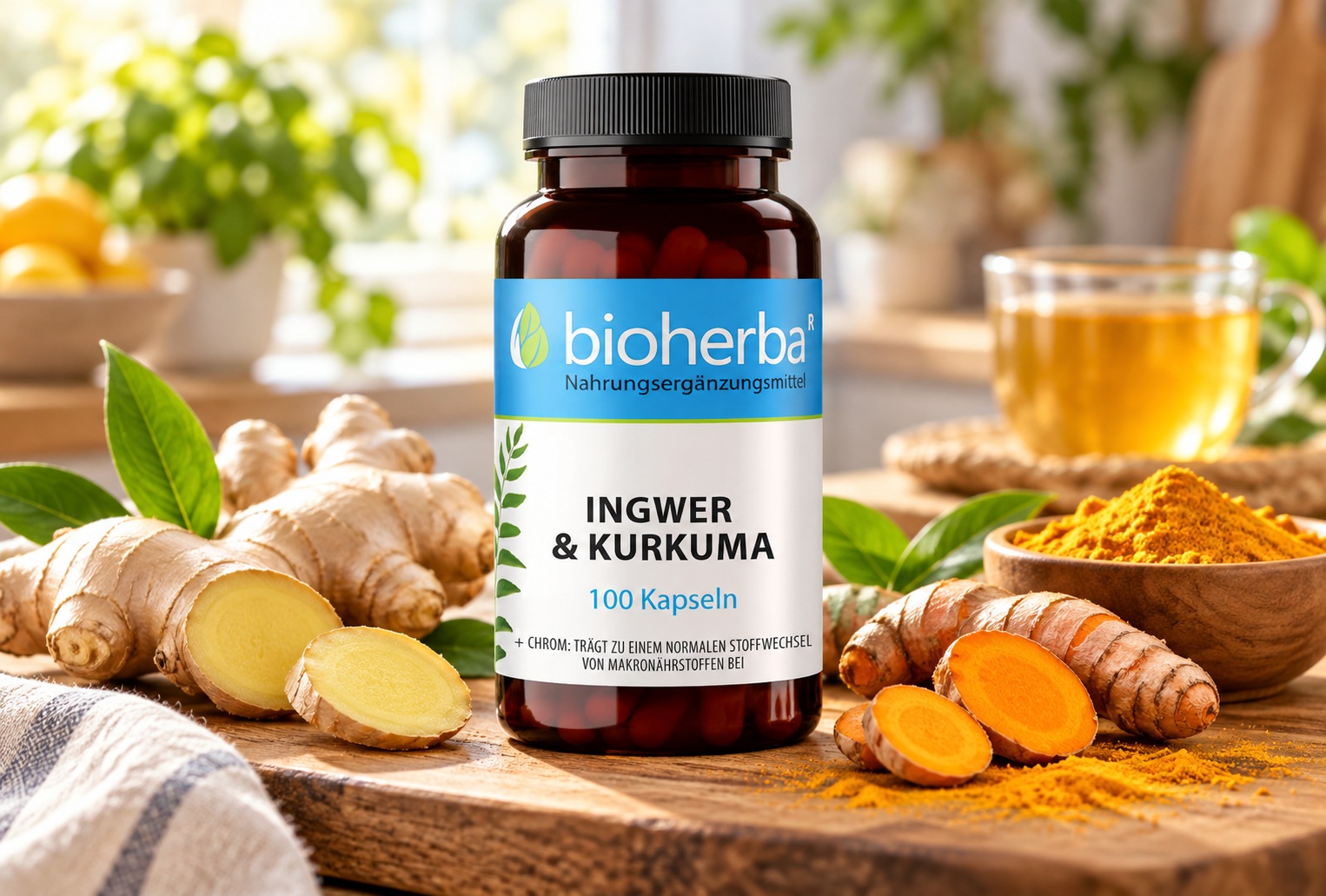 Ingwer & Kurkuma Kapseln mit Chrom &ndash; 100 Kapseln | Bioherba