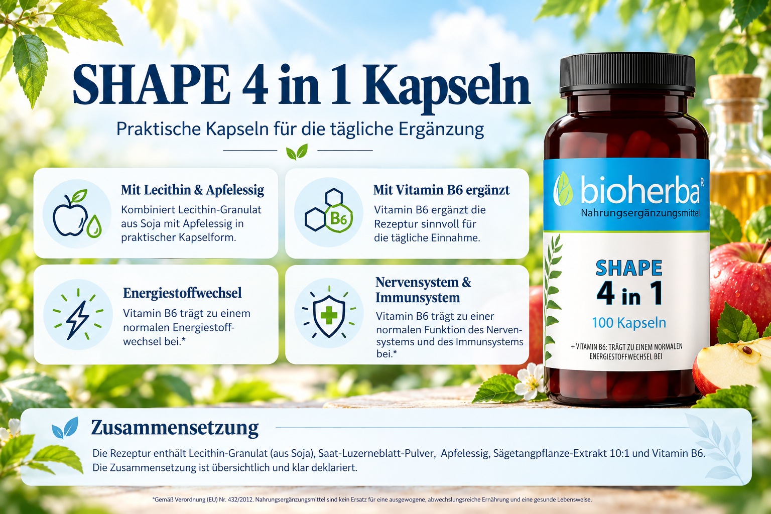 Infografik zu Bioherba Brennnessel Extrakt mit Eisen mit Produktvorteilen, Zusammensetzung und Informationen 