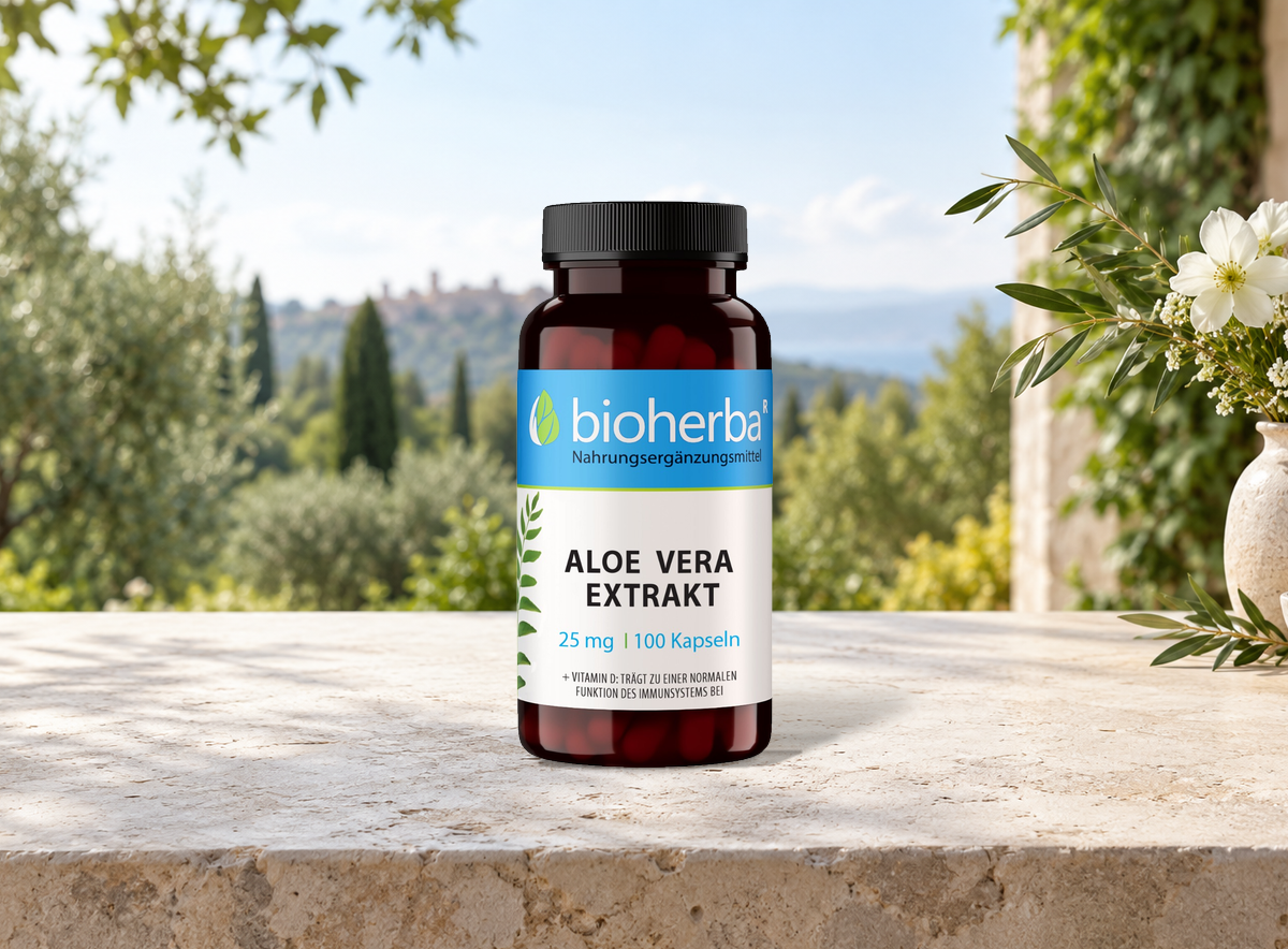 Aloe Vera Extrakt – Produktflasche in einer Szene ohne Menschen