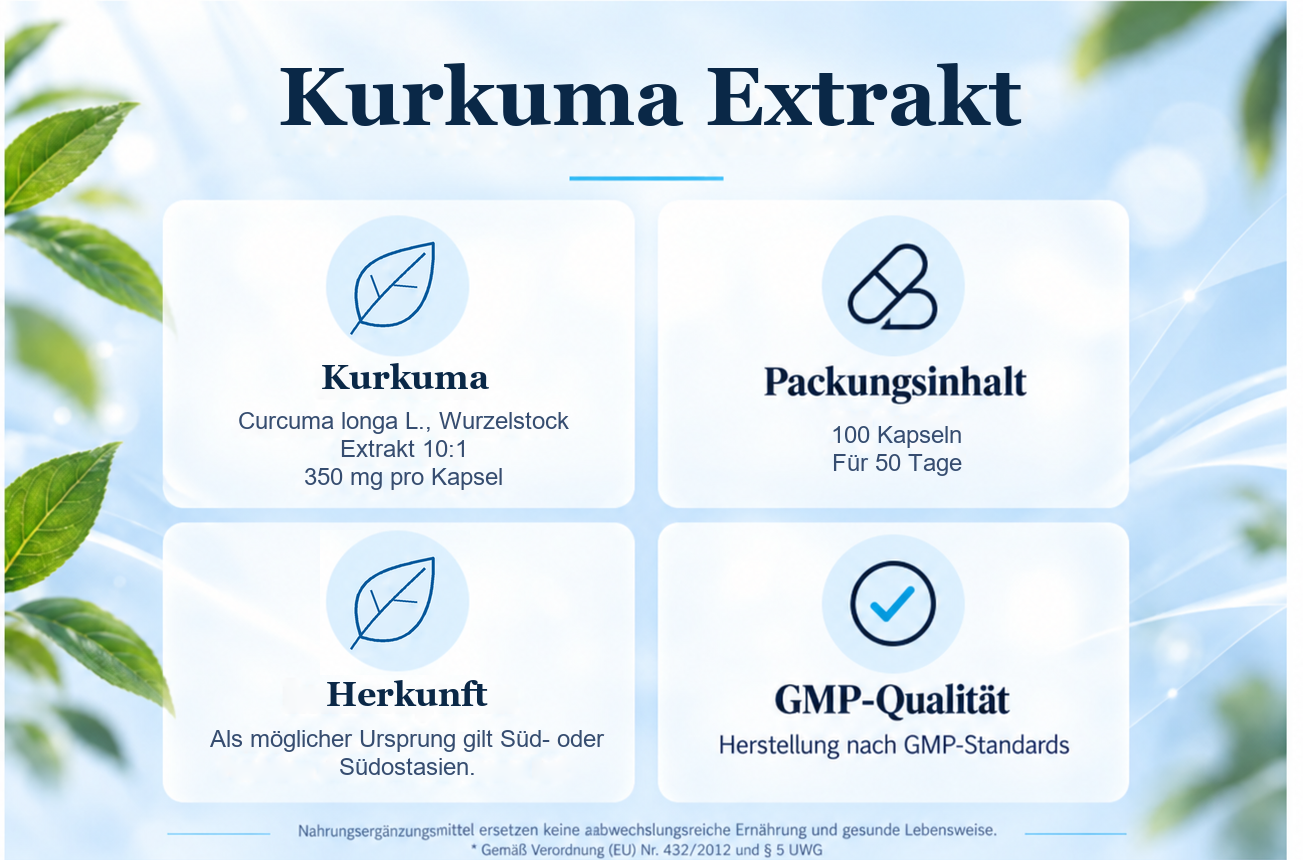 Kurkuma Extrakt: Pflanze, Packungsinhalt, Herkunft und GMP-Qualität