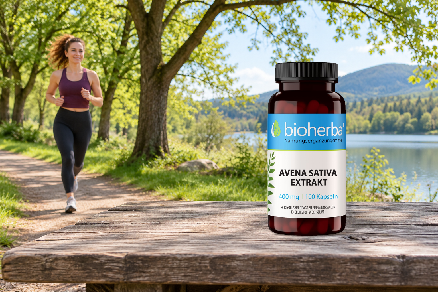 Avena Sativa Extrakt – Produktflasche in einer Szene mit Menschen