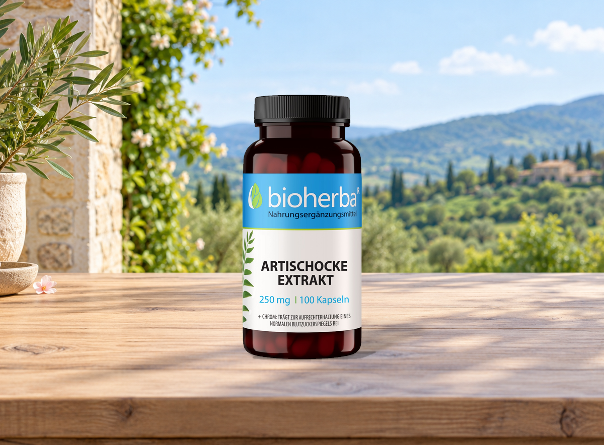 Artischocke Extrakt – Produktflasche in einer Szene ohne Menschen